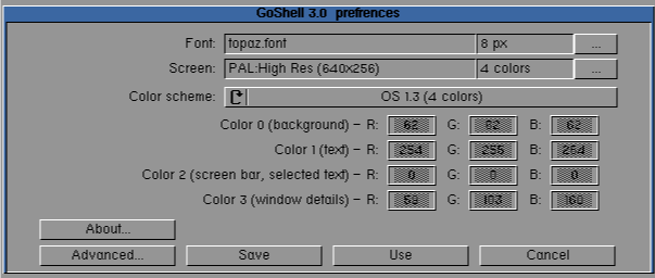 GoShell preferences window